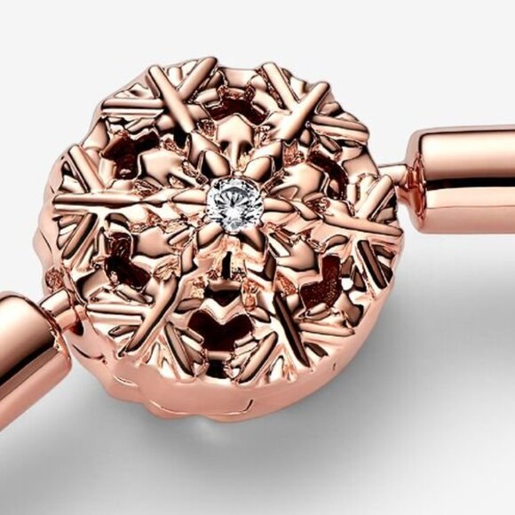 Pandora Sparkling Snowflake Bangle 14K Rose Gold Plated NWT - Picture 3 of 10